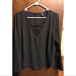 Black Forever 21 Blouse with Criss Cross Front